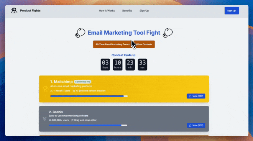 Product Fight voting interface